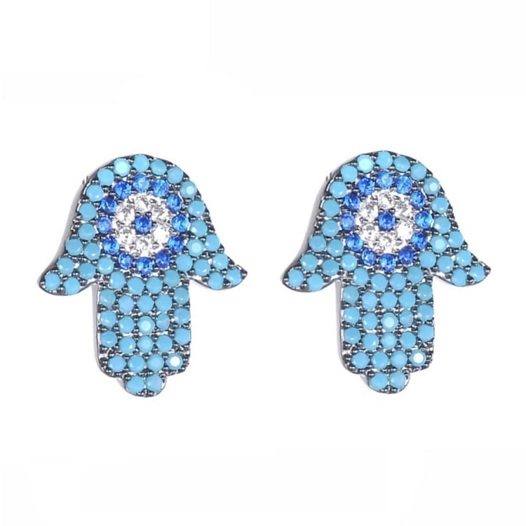 Boucles d'Oreilles Main de Fatma Bleu Turquoise